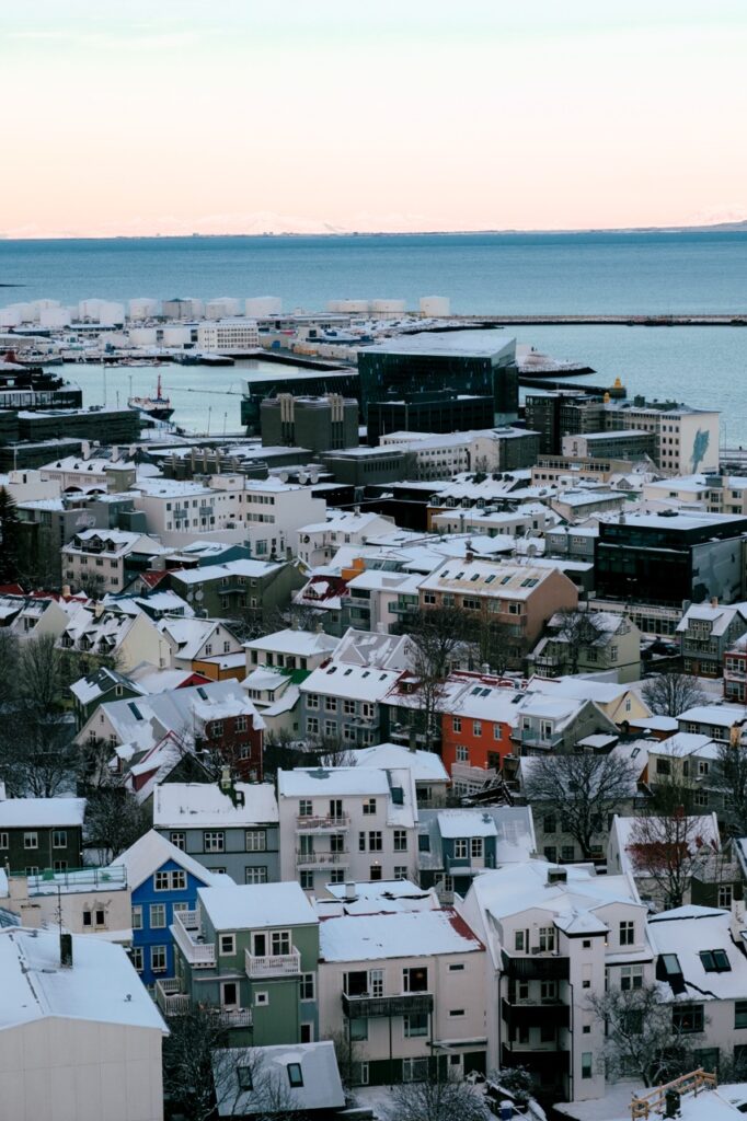 A view of Harpa Concert Hall from Hallgrimskirkja