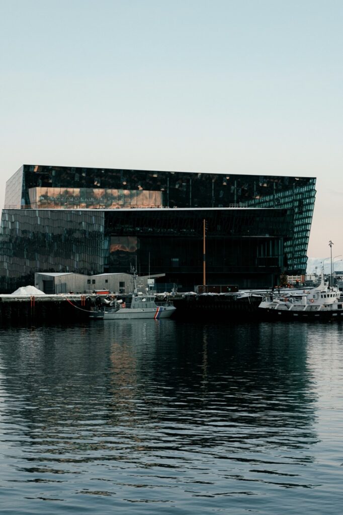A view of the Harpa Concert Hall on a winter's day in Reykjavík