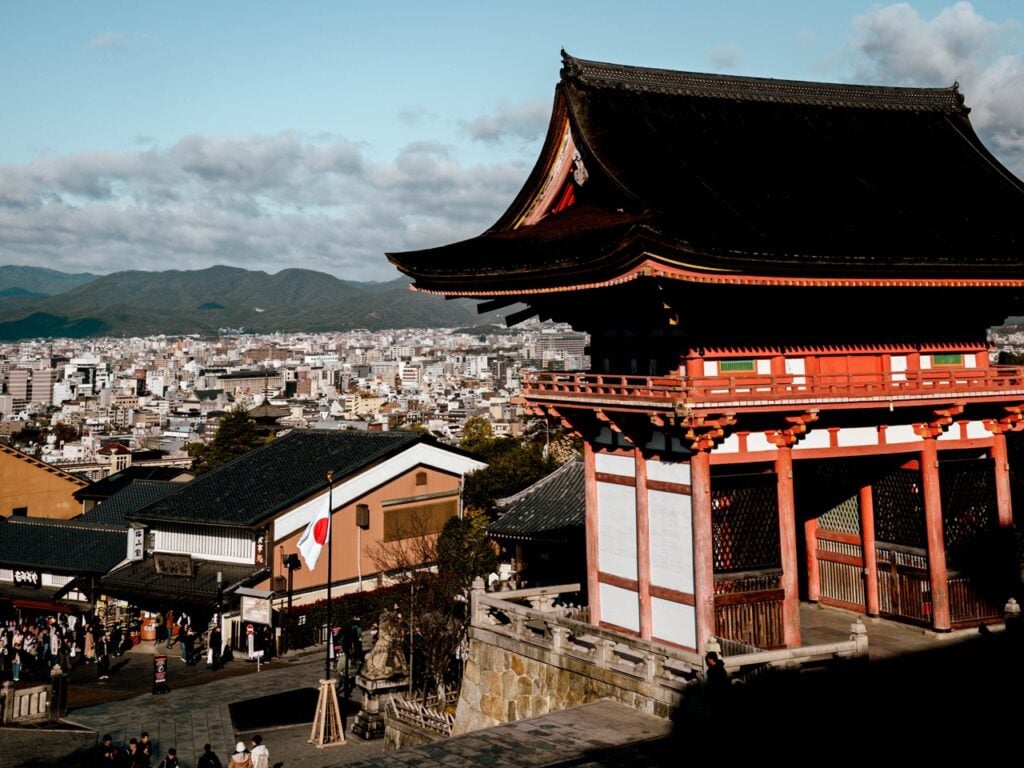 A temple and city view in Kyoto, Japan