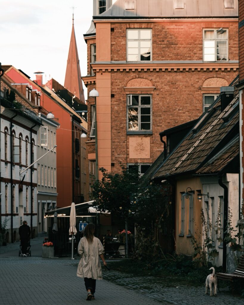 A person walking their dog in Malmö, Sweden