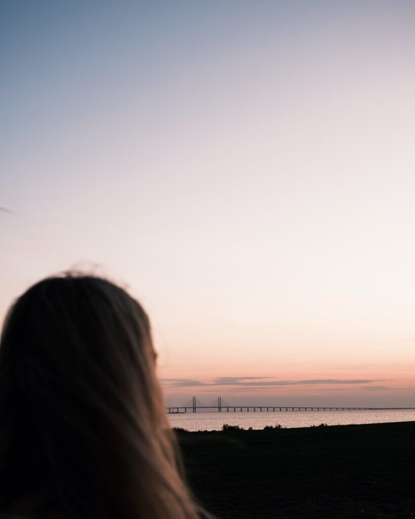 A person looking at the Öresund Bridge in Malmö, Sweden