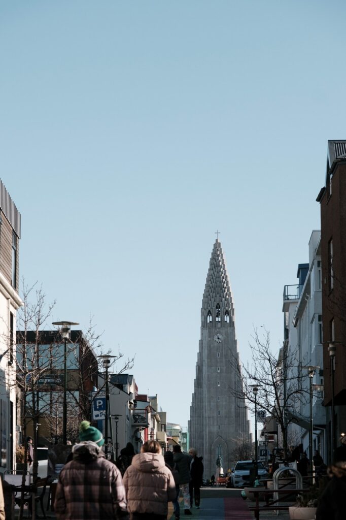 Daytime on the main shopping street in Reykjavík, Iceland