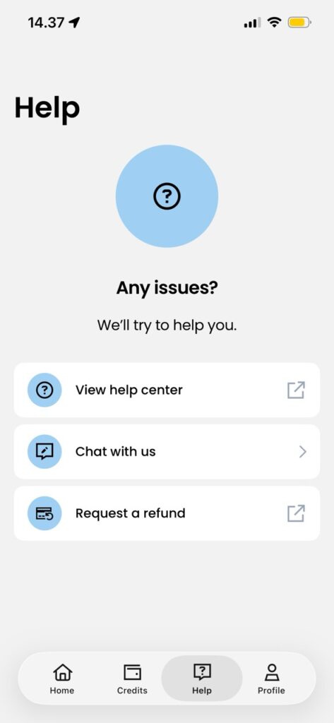 The help center in the Saily app
