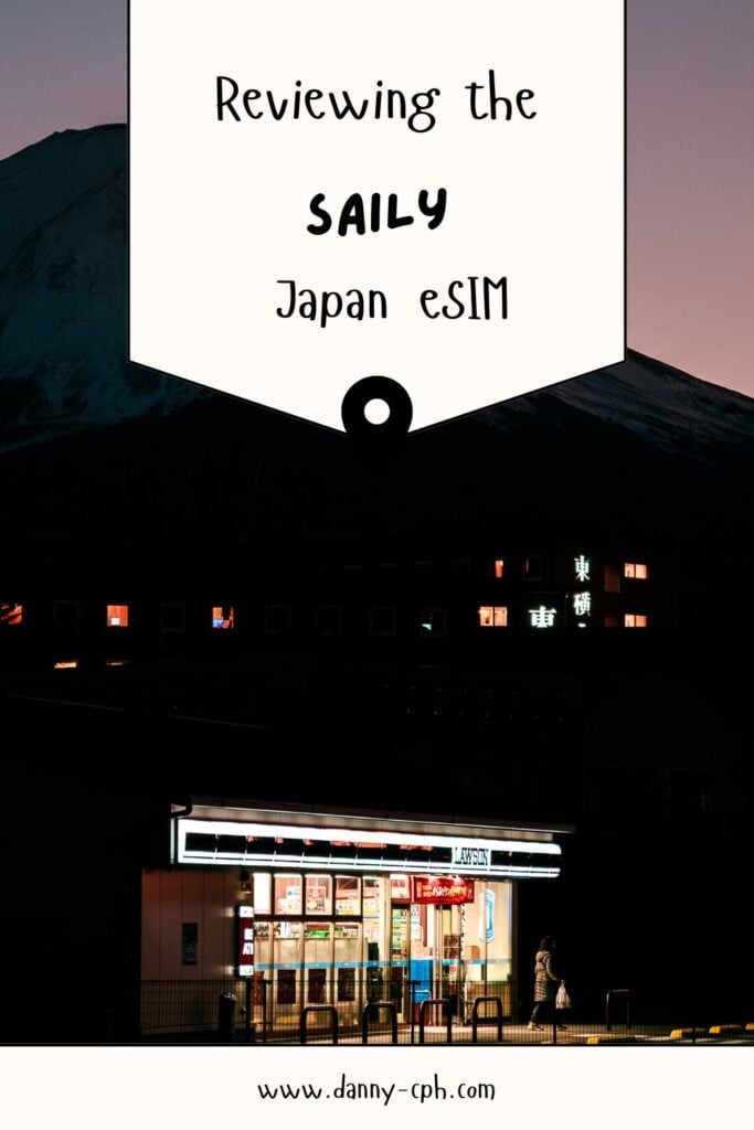 A Pinterest pin for a blog post reviewing Saily's Japan eSIM