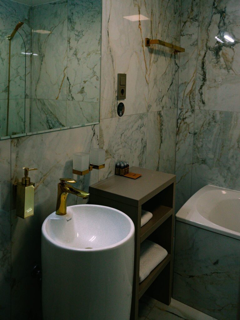 The bathroom at the St Palace Hotel in Vilnius, Lithuania