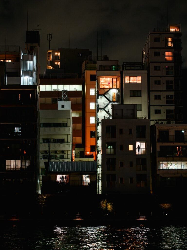 Apartments along the river in Tokyo, Japan