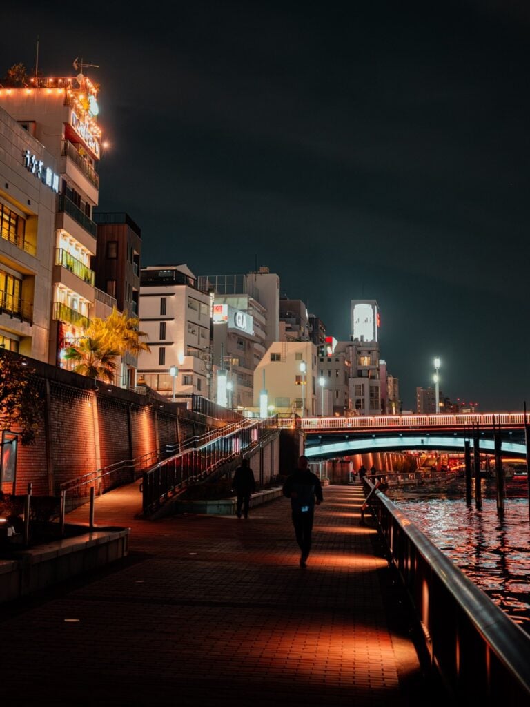 A nighttime view of the Sumida River in Tokyo