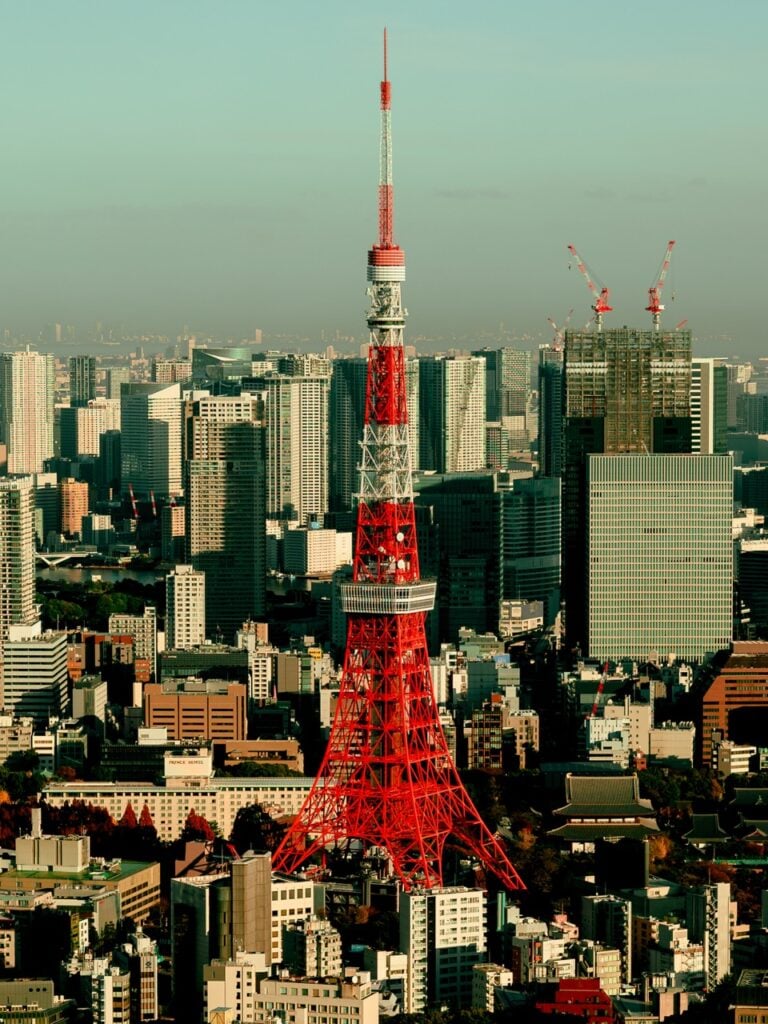 A daytime view of the Tokyo Tower from Roppongi Hills