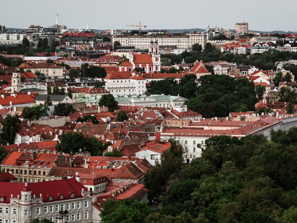 The skyline of Vilnius with several churches