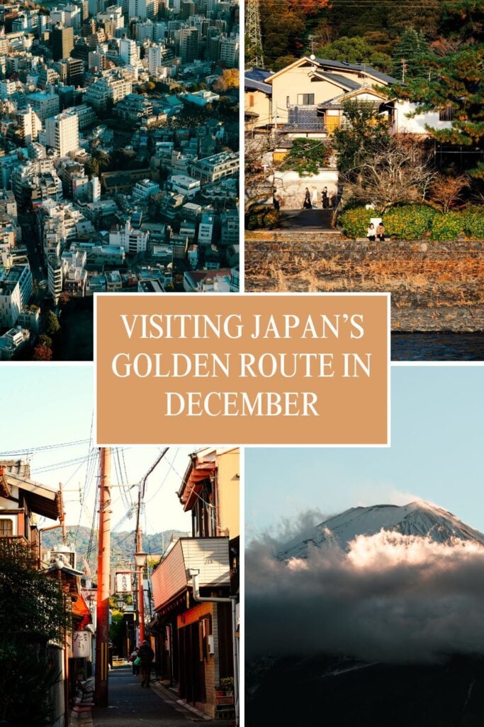 A Pinterest pin for a blog post about visiting Japan's Golden Route in December