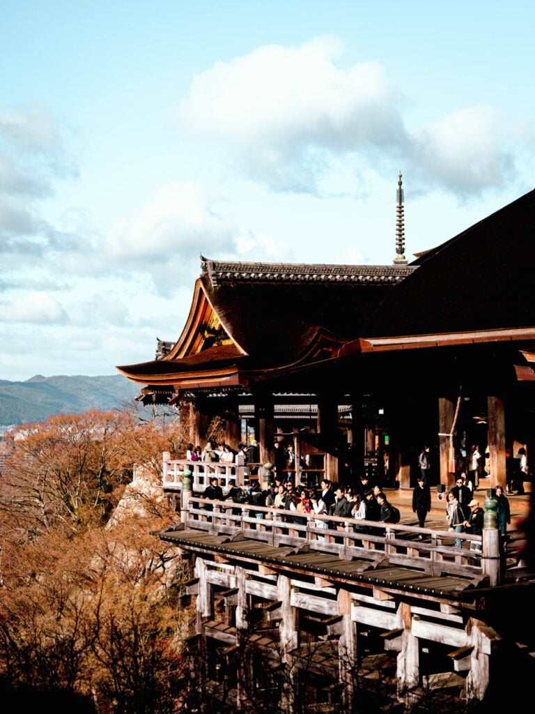 Looking toward part of the Kiyomizu-dera complex in Kyoto, Japan