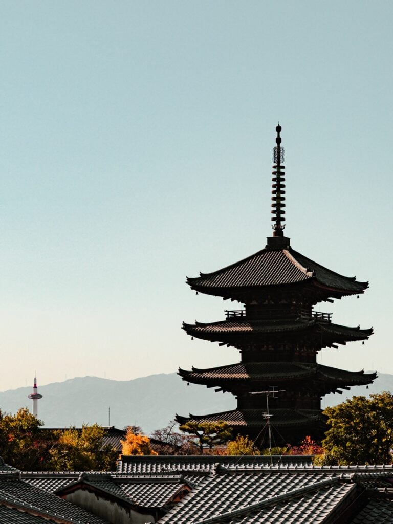 A view of the Kyoto Tower and Yasaka Pagoda