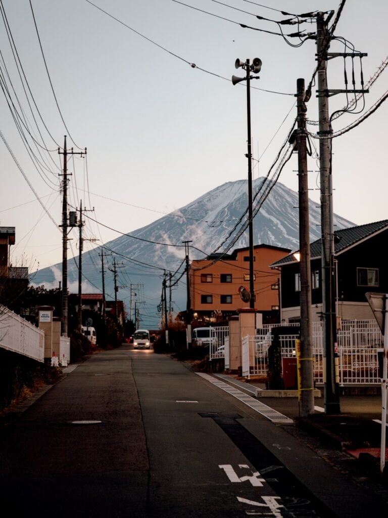 A view of Mount Fuji at sunset from Kawaguchiko, Japan