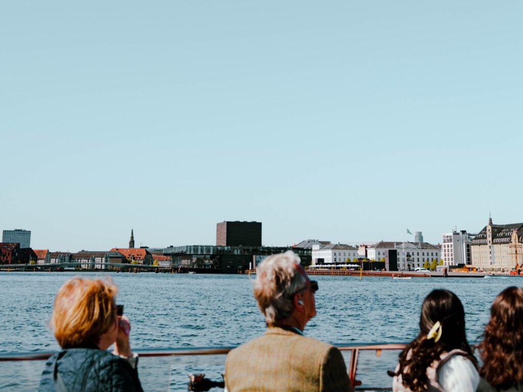 People on a boat for a canal cruise in Copenhagen