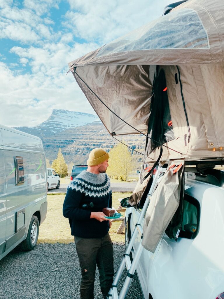 Danny Maiorca at a campsite in Iceland