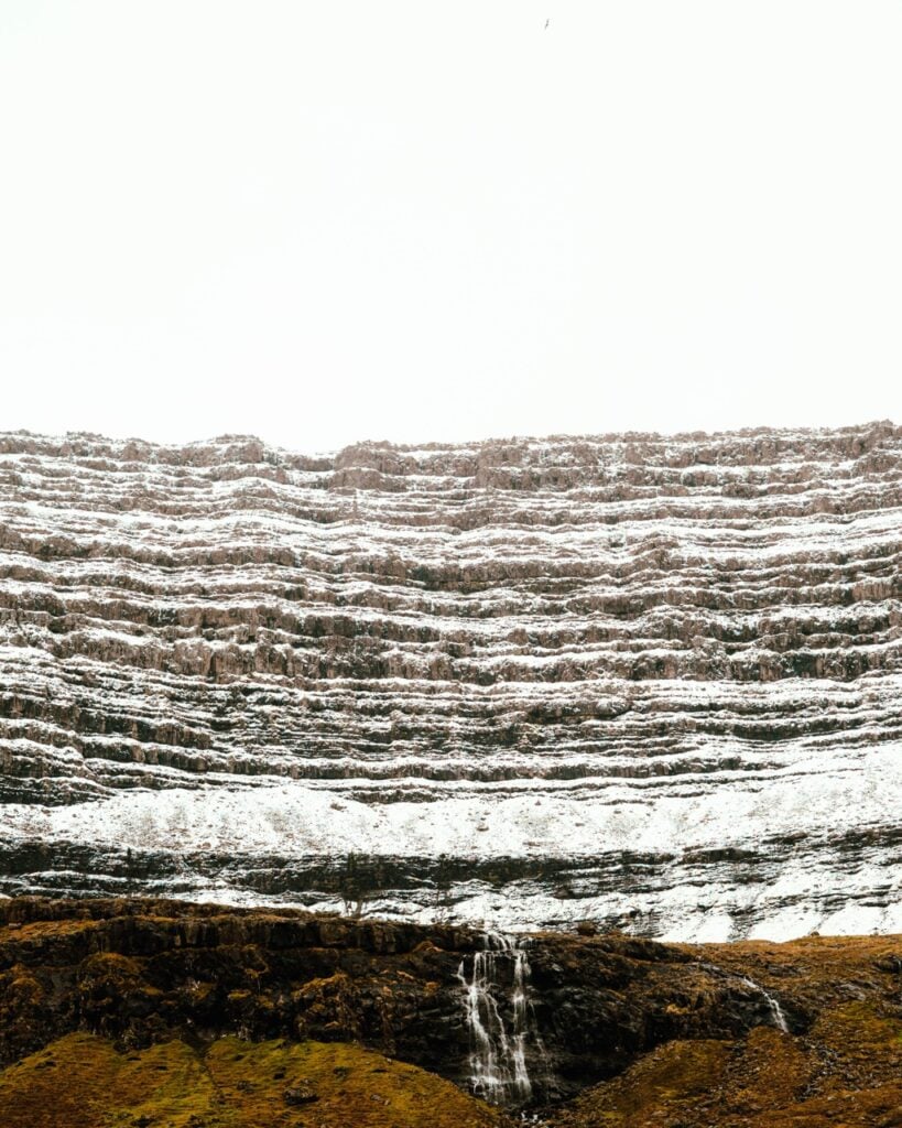 A snowy mountain on the Faroe Islands