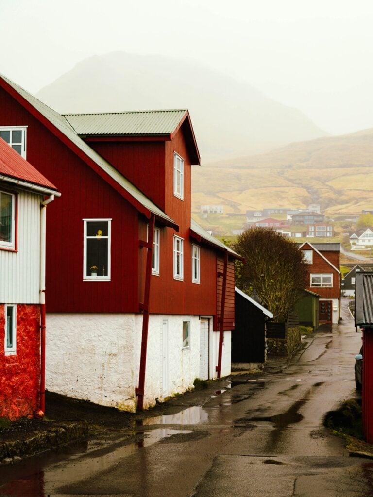 A foggy day in a town on the Faroe Islands