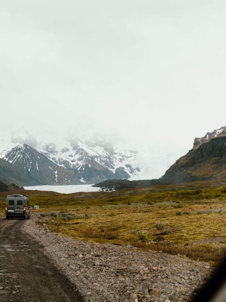 Driving to a glacier parking lot in Iceland