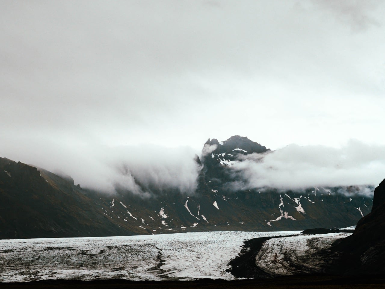 A glacier and mountain in Iceland
