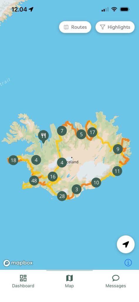The Travelbase app Iceland itinerary