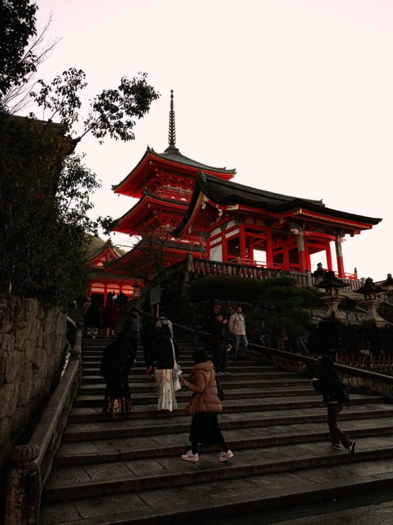 People standing around at Kiyomizu-dera in Kyoto