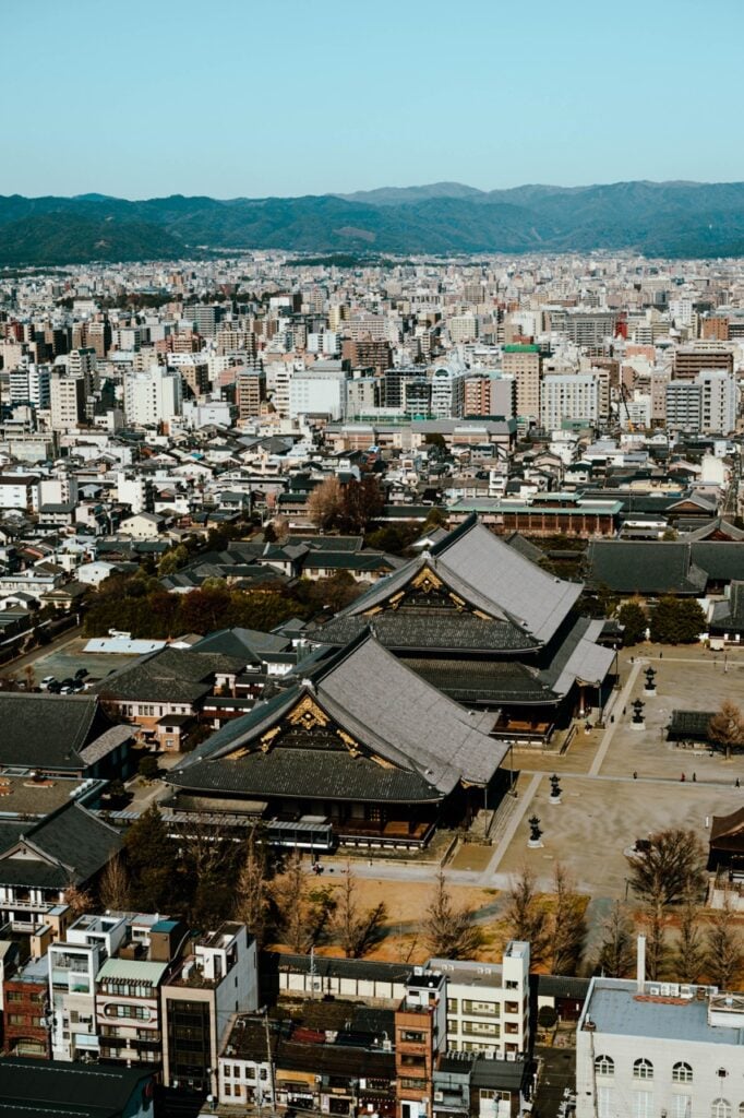 View of a temple from the Kyoto Tower
