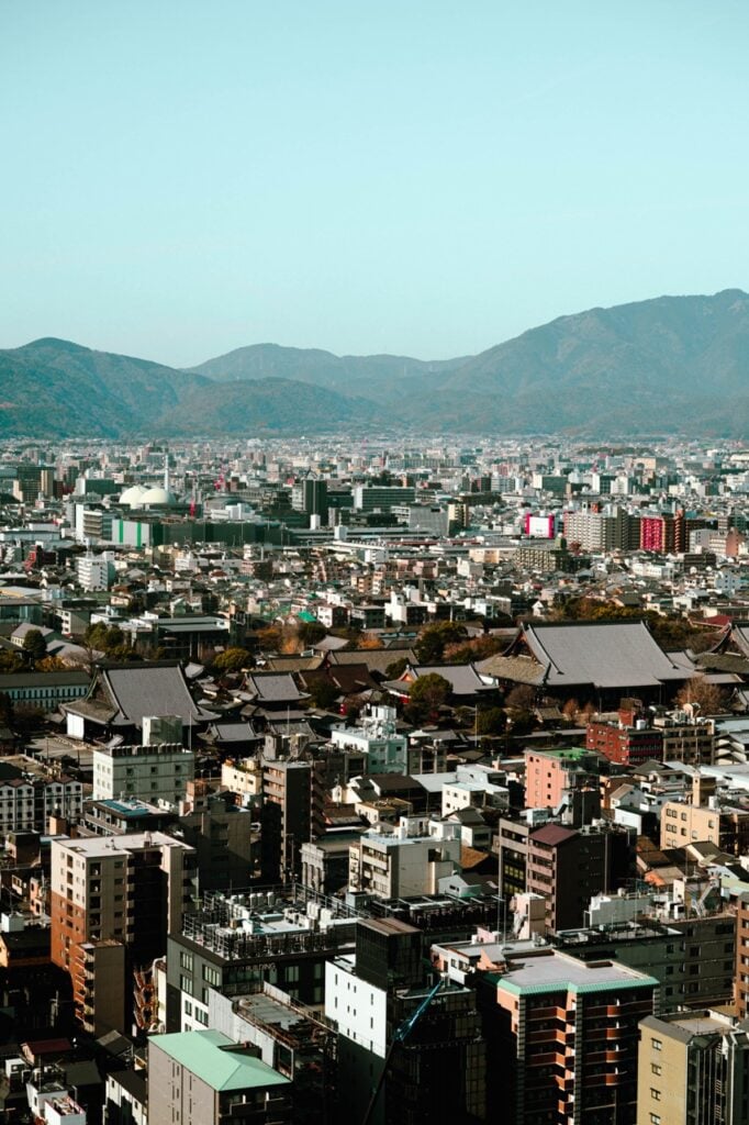 Kyoto temple and mountain view