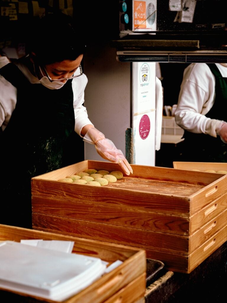 People making mochi in Nara, Japan