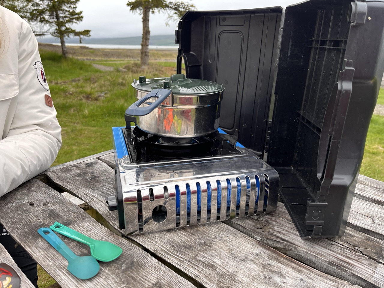 Cooking food on a stove in Iceland