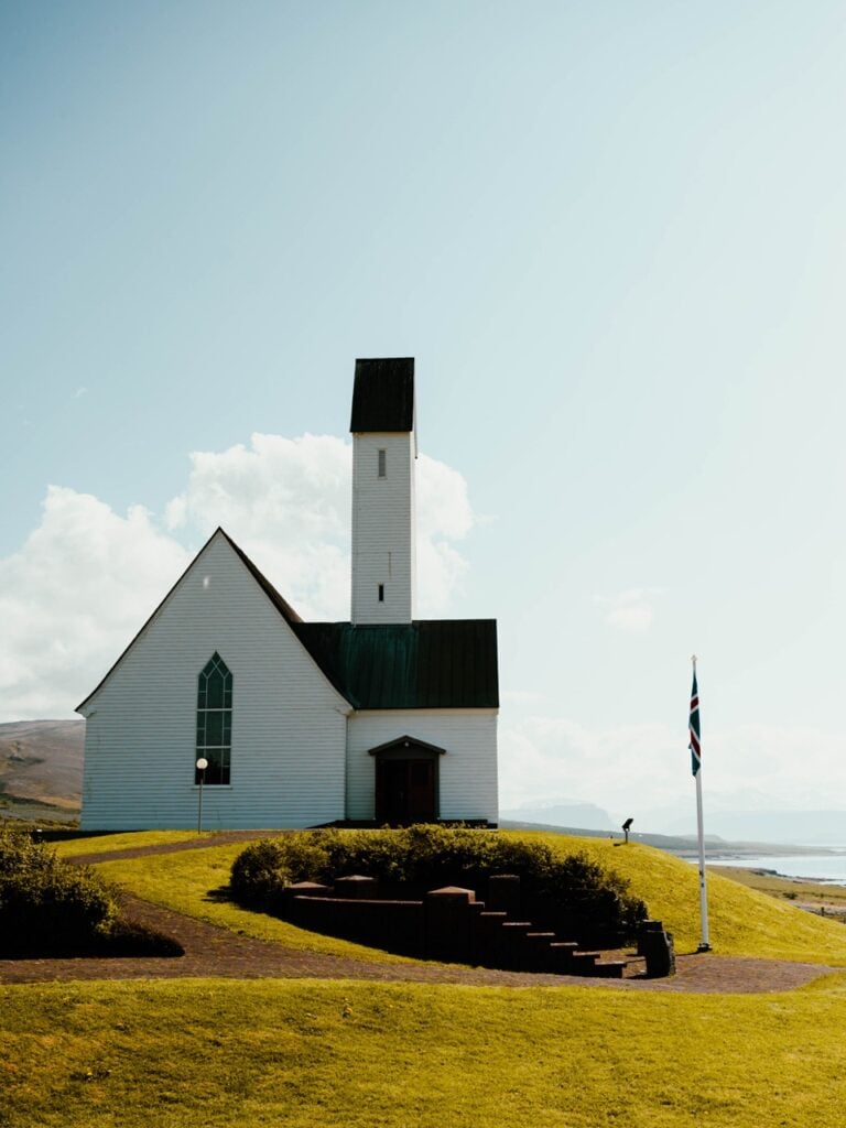 A church in Iceland on a sunny day