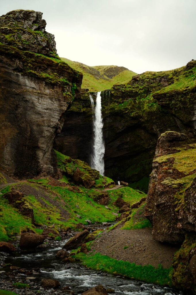 Walking to the Kvernufoss Waterfall in Iceland