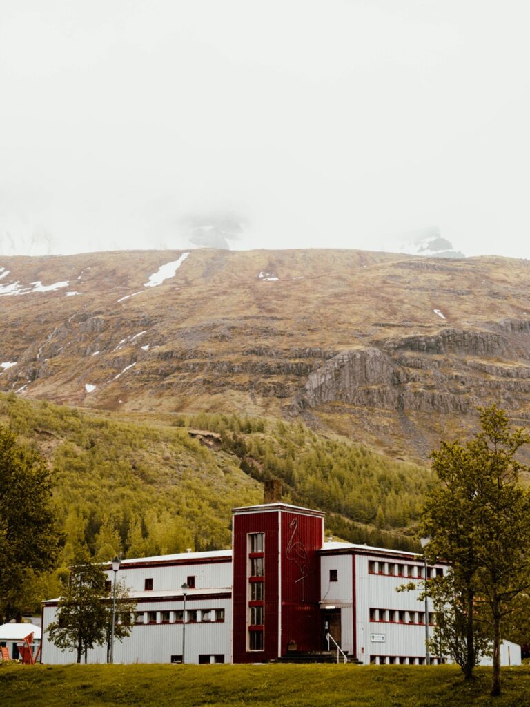 A building and mountain in Seyðisfjörður, Iceland