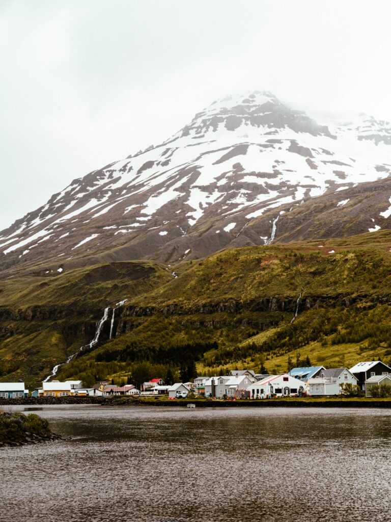 Mountain and houses in Seyðisfjörður, Iceland