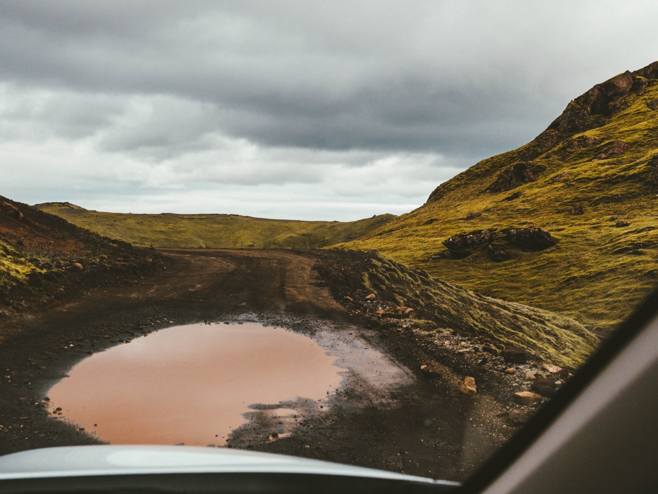 Road on the way to Thakgil campsite in Iceland