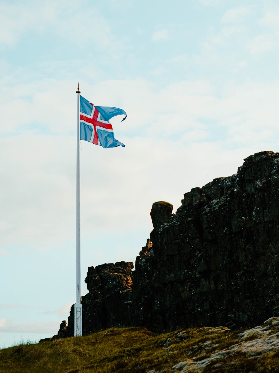 An Icelandic flag at Thingvellir National Park