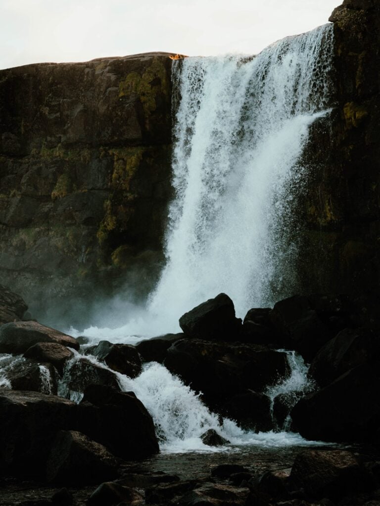 A waterfall at Thingvellir National Park in Iceland