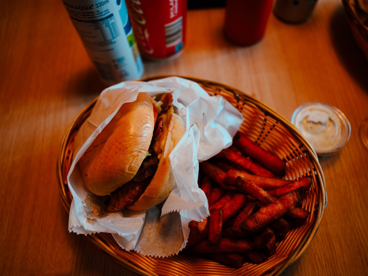 Eating at Tommi's Burger Joint in Selfoss, Iceland