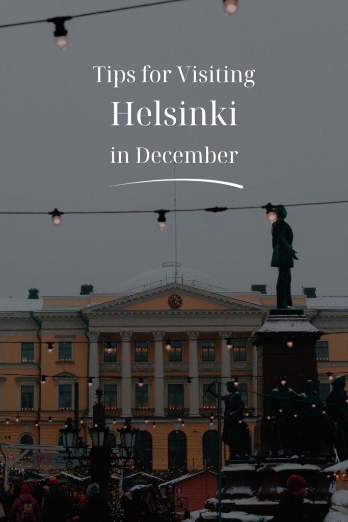 A Pinterest pin for a blog post about visiting Helsinki in December