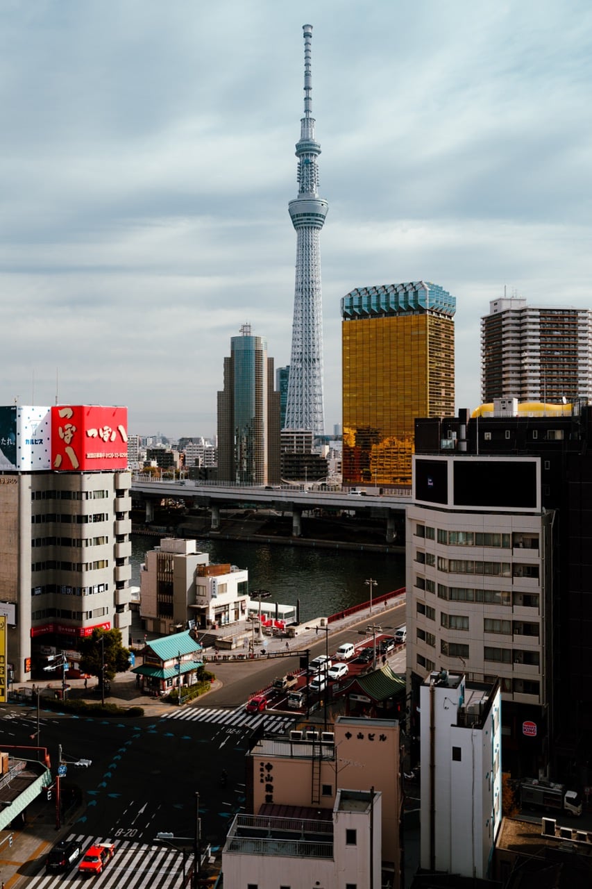 A view of the Skytree in Tokyo from the Asakusa Tourist Info Center