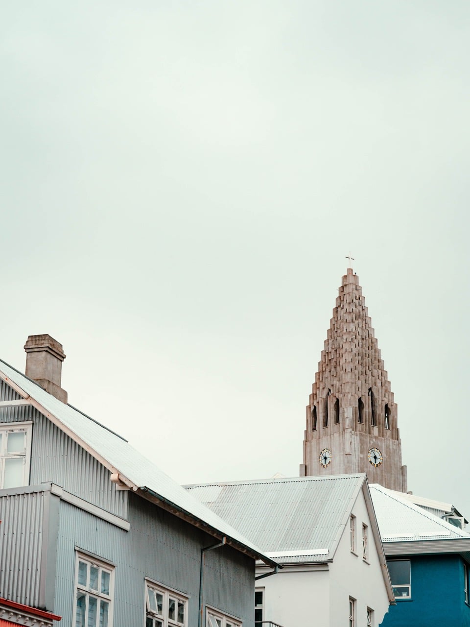 Some houses and the Hallgrímskirkja church in Reykjavík