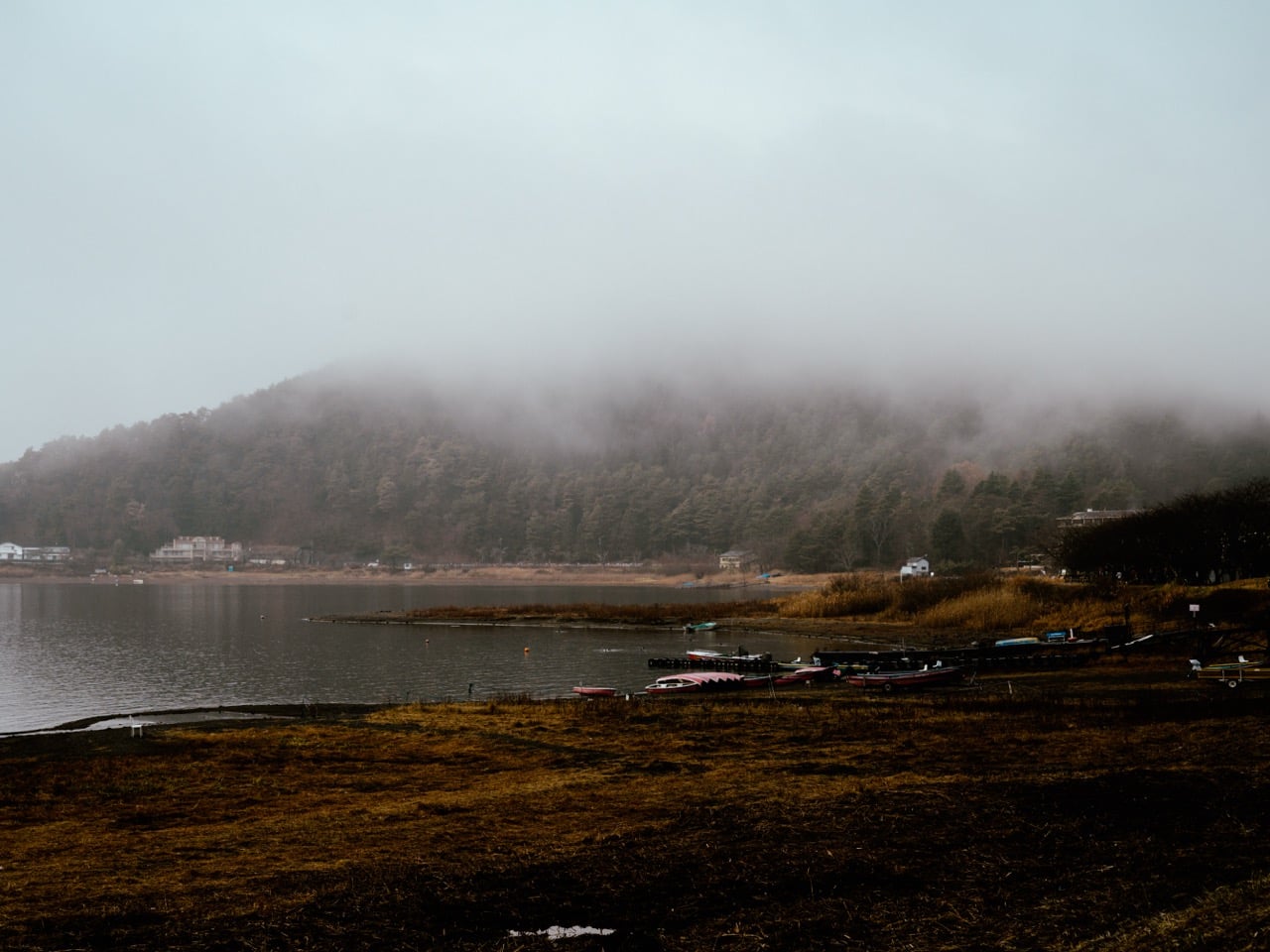 A foggy day in Lake Kawaguchi, Japan