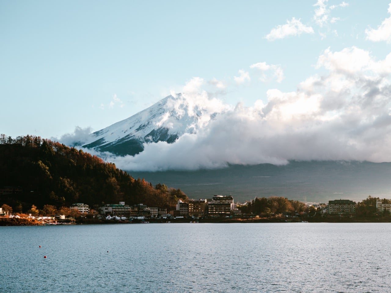 Mount Fuji in Japan Partially Covered by Clouds