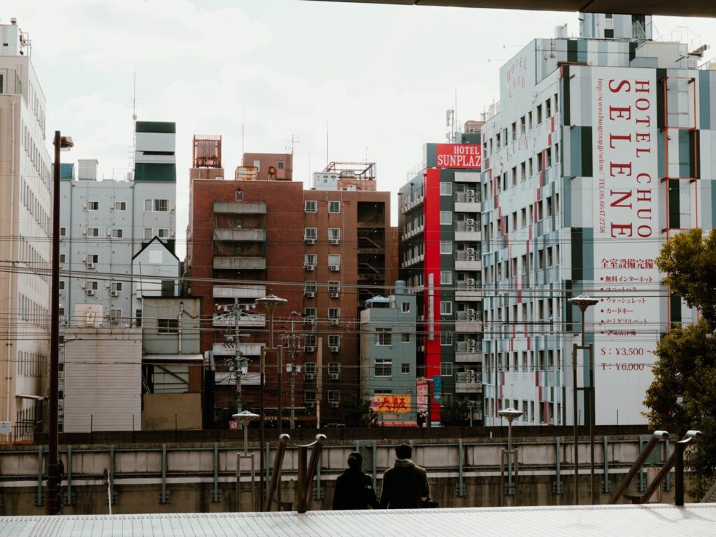 A couple walking in Osaka, Japan