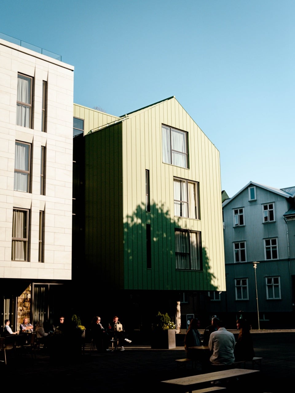Evening light in a square in Reykjavík