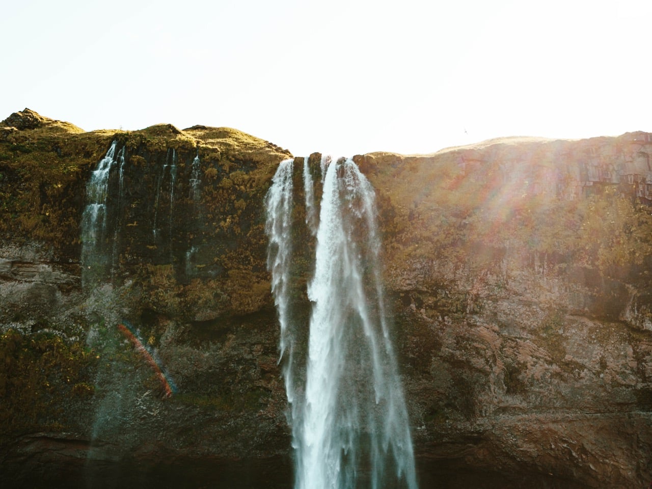 A sunny day at the Seljalandsfoss waterfall in Iceland