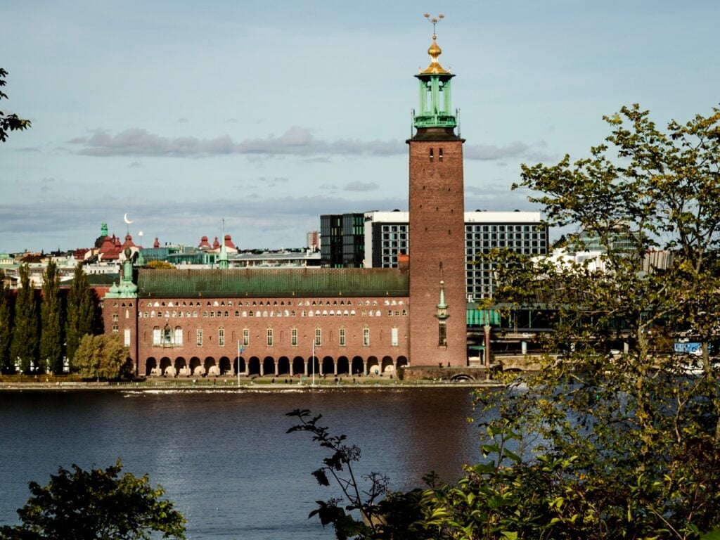 Autumn views of the city hall in Stockholm