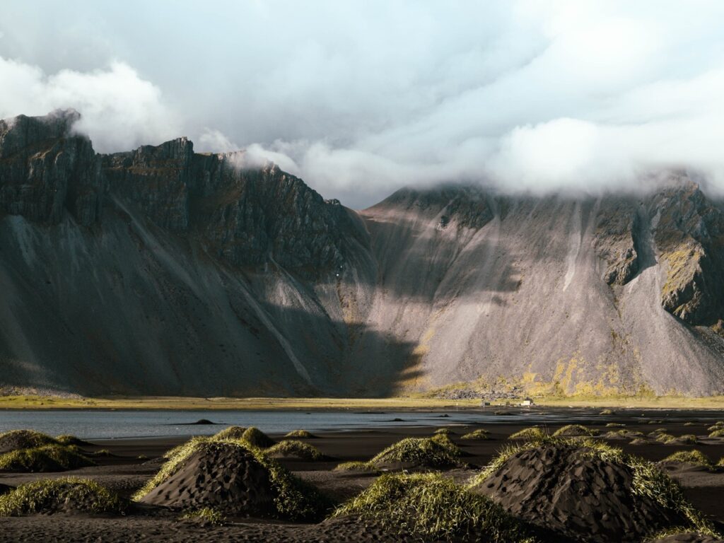 The landscape at the Vestrahorn Mountain in Iceland