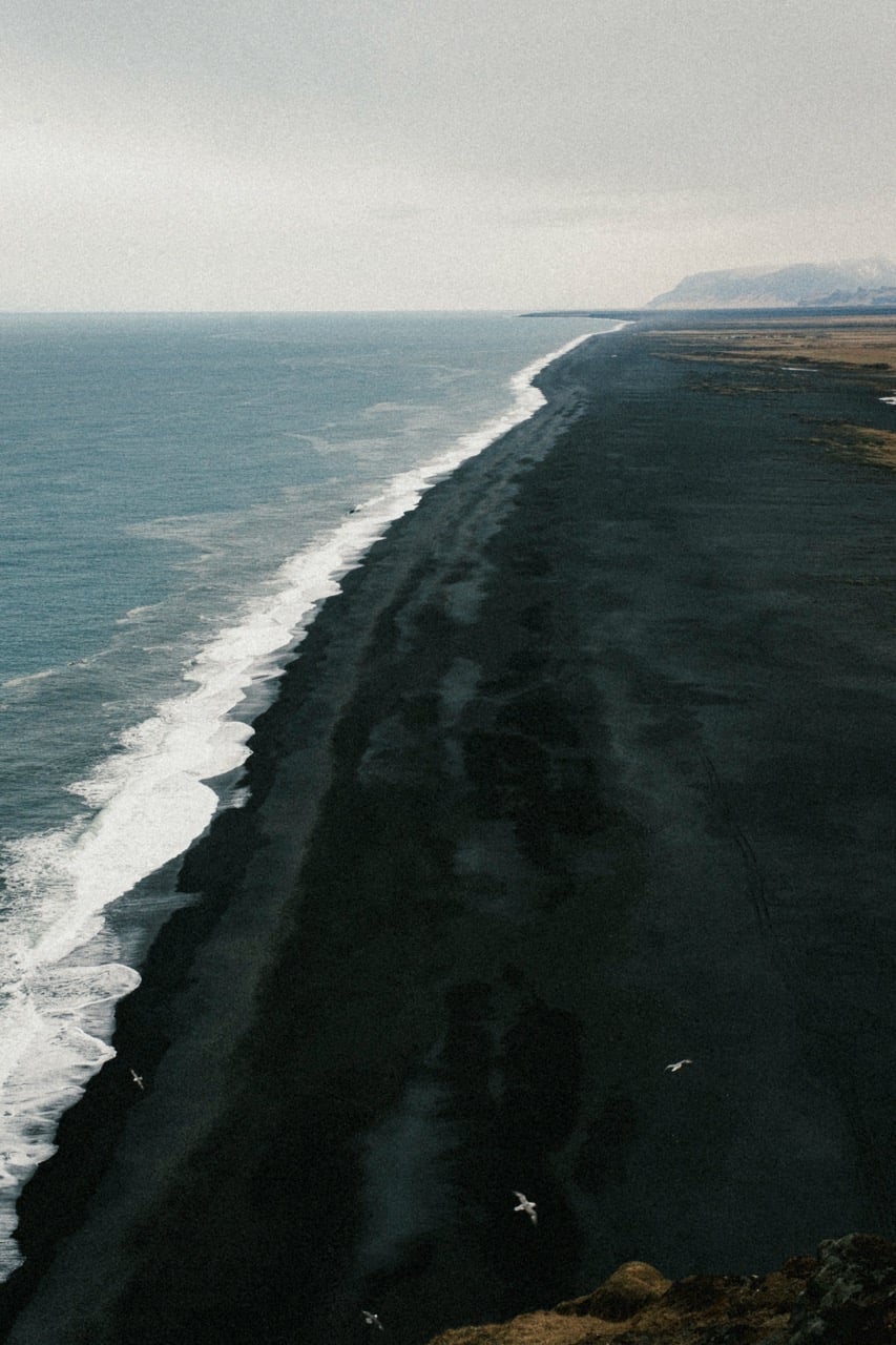 Black sand beach visible from Dyrholaey in Iceland