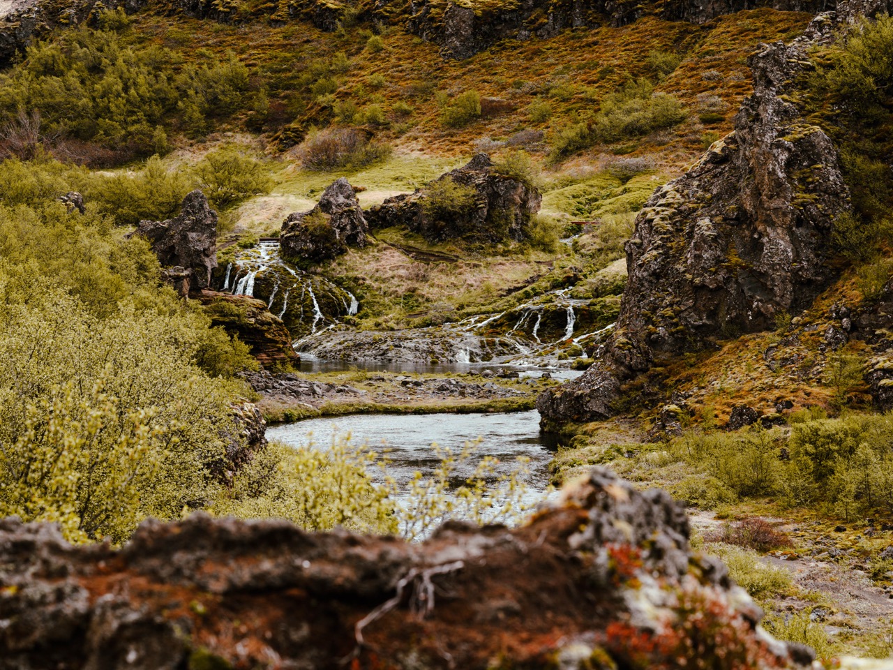 Waterfalls in Gjáin, Iceland