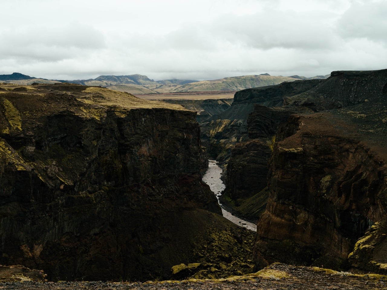 A canyon in Iceland on a moody summer's day